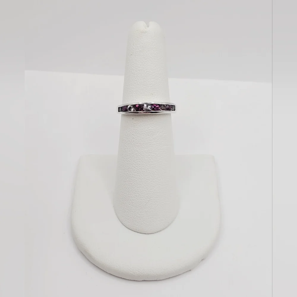 Pink & White Topaz Simulants 925 Sterling Silver Stackable Band Ring